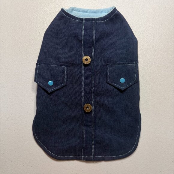 Denim Dog Jacket Decorative Pockets & Buttons Cute Stylish Dog Coat Handmade S - Picture 3 of 5